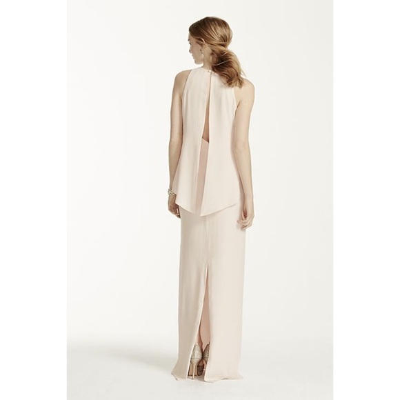 David’s Bridal Maxi Dress long open back matte crepe Black High Neck F15978 - Picture 2 of 11